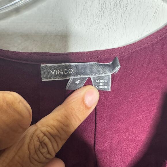 Vince Burgundy Sheer Sleeve Tunic Blouse Size 4 Long Sleeve Boho Chic - Picture 6 of 12